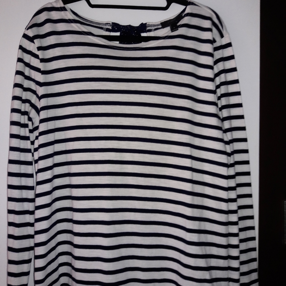 J Crew Navy Stripe Long Sleeve Tee Bow Back L